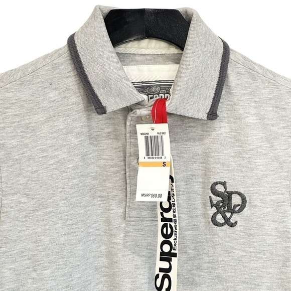 Superdry Men's S & D Logo Gray Short Sleeve Classic Polo Shirt Size S NWT $60 - Picture 4 of 7